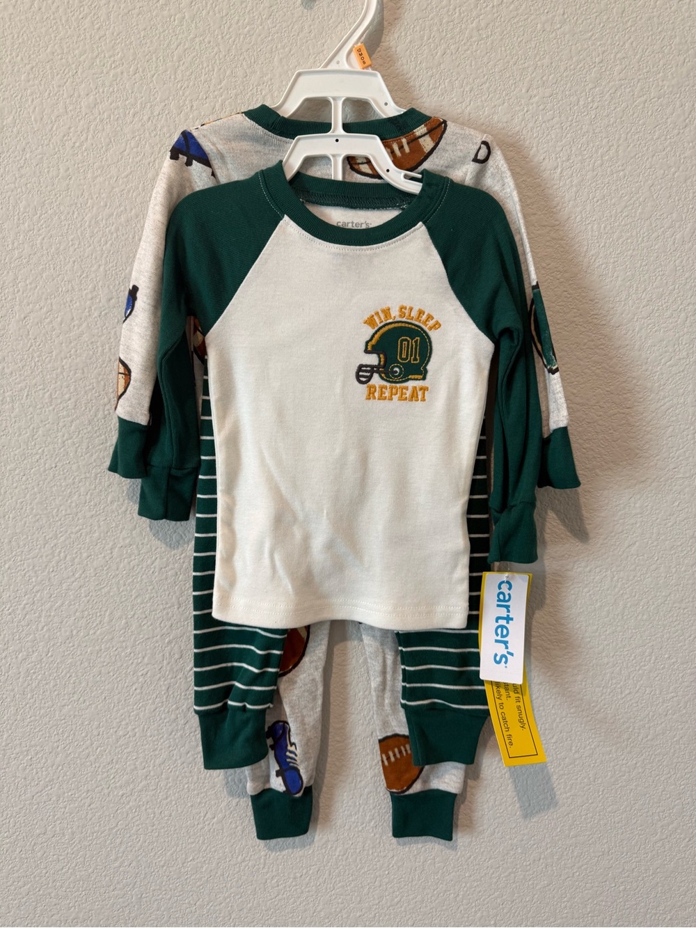Carter's 12M Green & White Football Raglan Bodysuit